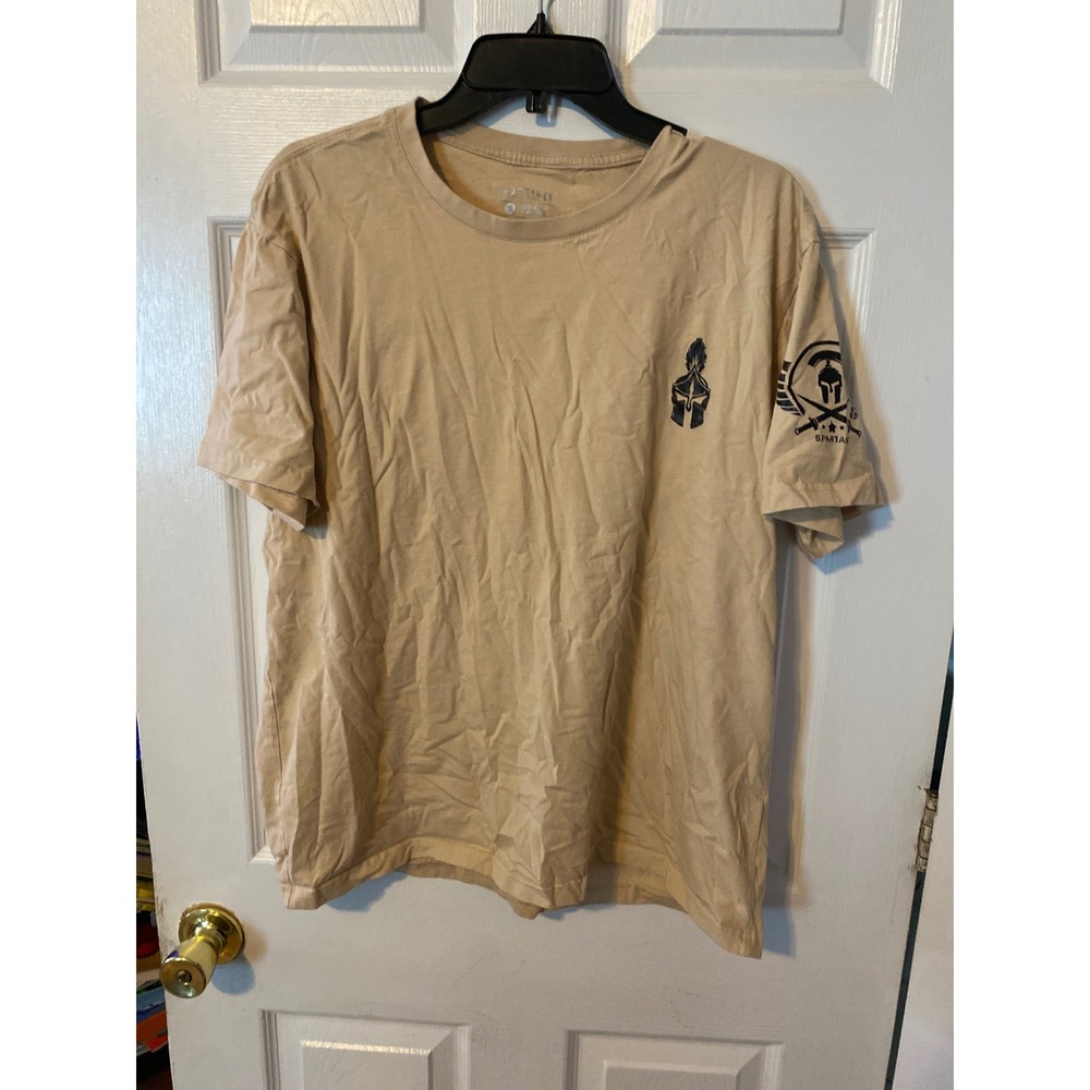 Attifit Spartan Graphic T-Shirt Mens XL Tan Short Sleeve Winged Helmet Logo Tee